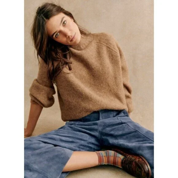 EUC Sézane Otis Alpaca Blend Mock Neck Sweater Camel Medium - Picture 2 of 9